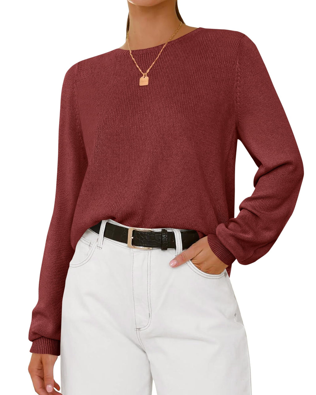 BTFBM Womens Long Sleeve Crew Neck Sweaters Spring Casual Classic Soft Loose Fit Basic Pullover Jumper Knit Top