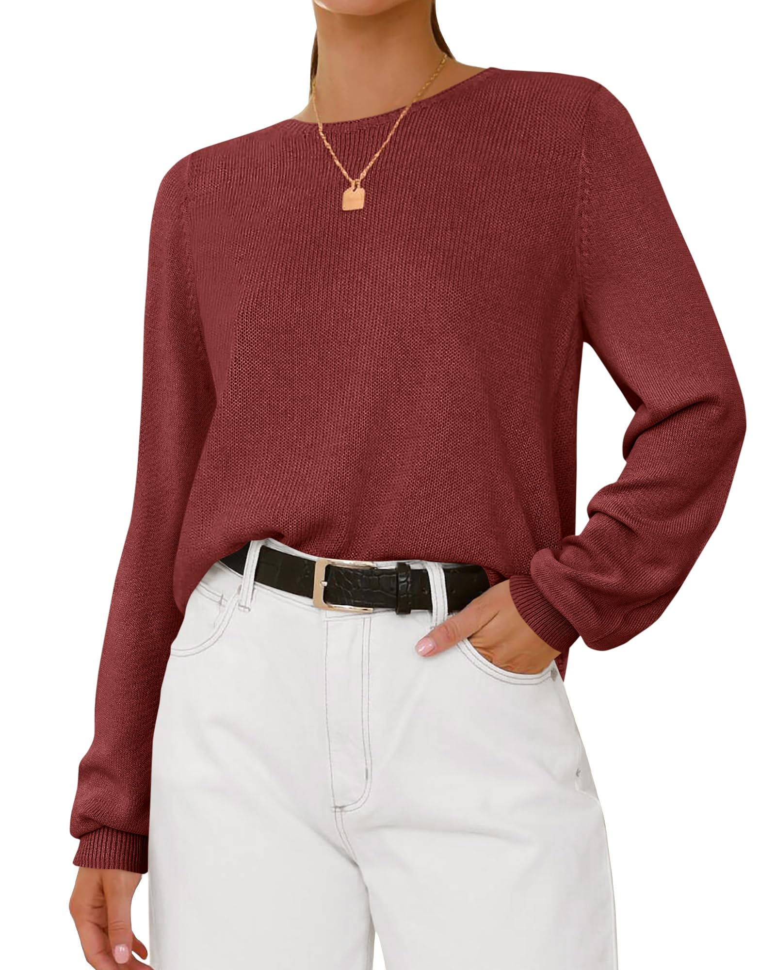 BTFBM Womens Long Sleeve Crew Neck Sweaters Spring Casual Classic Soft Loose Fit Basic Pullover Jumper Knit Top