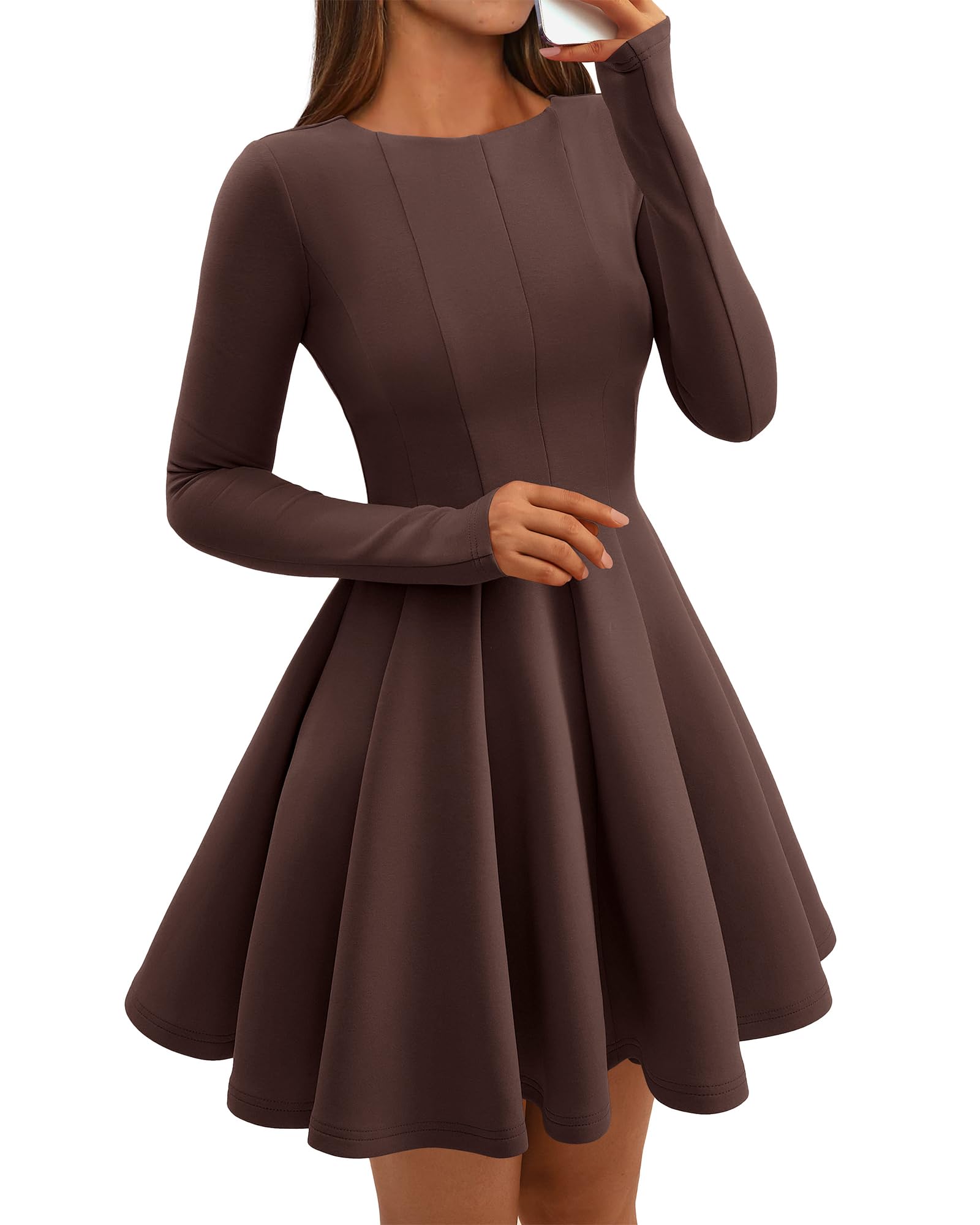 BTFBM Spring Dresses for Women Long Sleeve High Waist Pleated Flowy A Line Party Wedding Guest Dress Business Casual