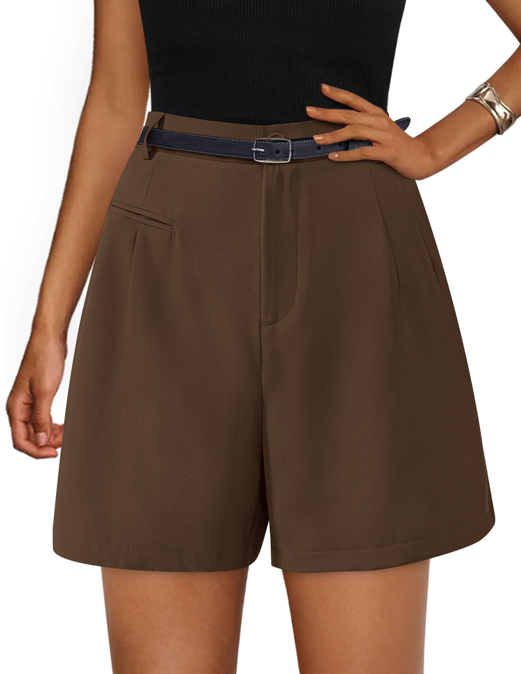 PRETTYGARDEN Shorts for Women Dressy Summer Elastic High Waisted Wide Leg Business Casual Work Shorts with Pockets