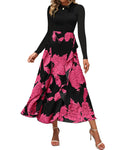 FreshPretty Womens Floral Maxi Dress Fall Casual Crewneck Long Sleeve Ruffle Flowy Cocktail Wedding Guest Dresses