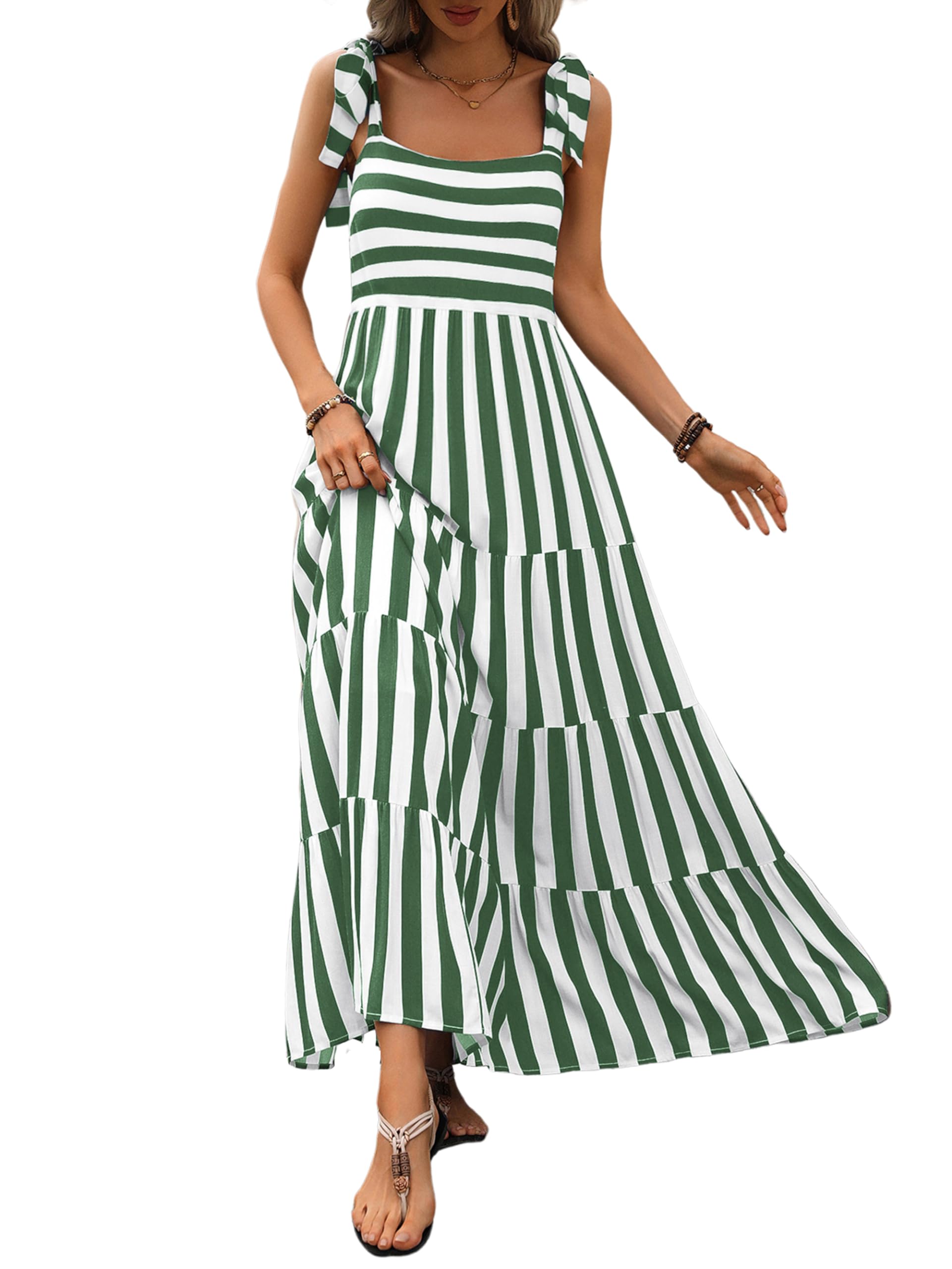 PRETTYGARDEN Women Dresses Summer Floral Sleeveless Maxi Dress Casual Spaghetti Strap Tiered Flowy Beach Long Dress