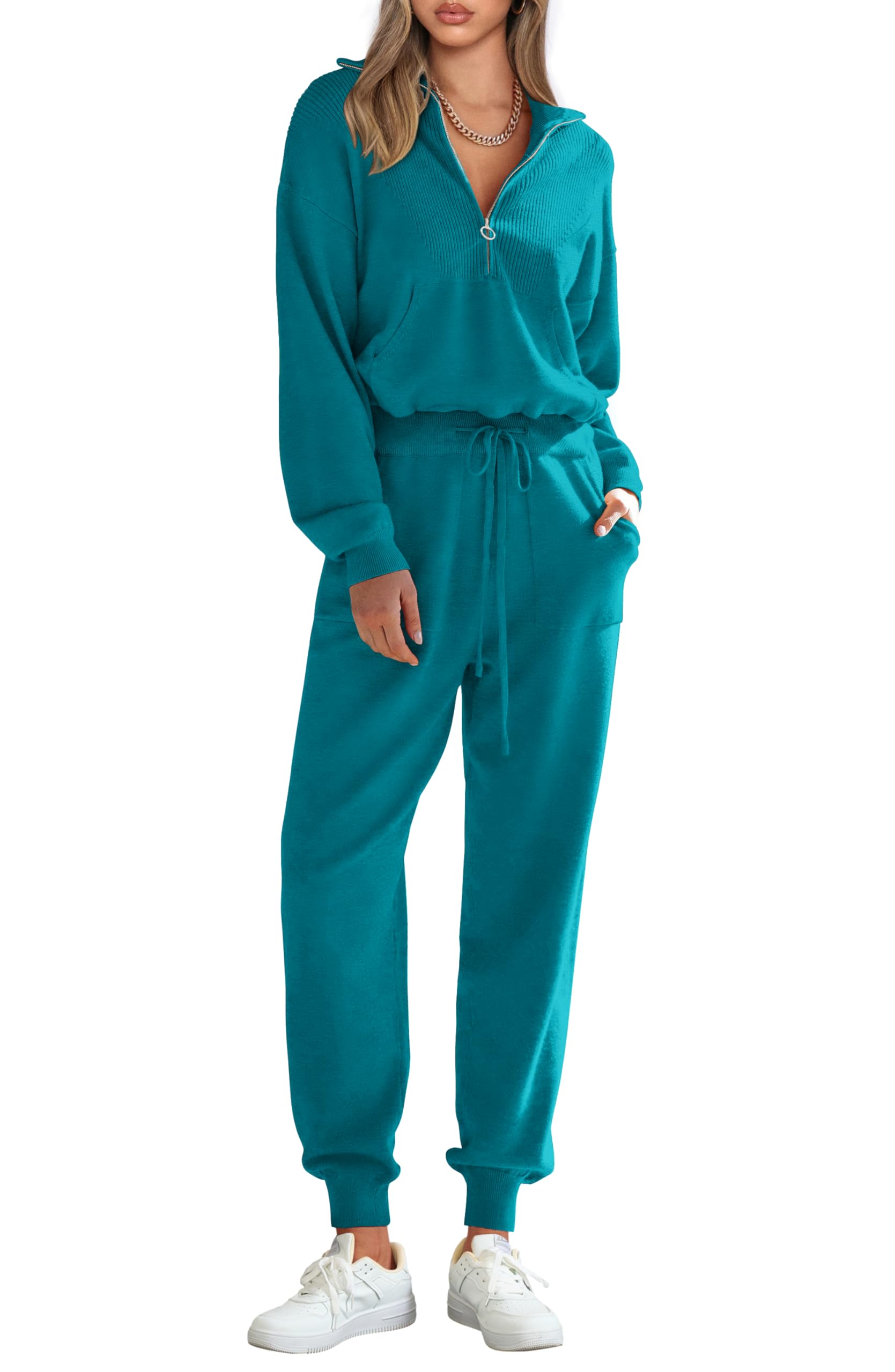 PRETTYGARDEN Women's 2 Piece Sweater Set Pullover Zip Up Sweatshirt Jogger Sweatpants Tracksuit Casual Outfit