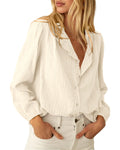BTFBM Long Sleeve Shirts for Women Trendy Ruffle Tops Lightweight Button Down Shirt Loose Spring Blouses