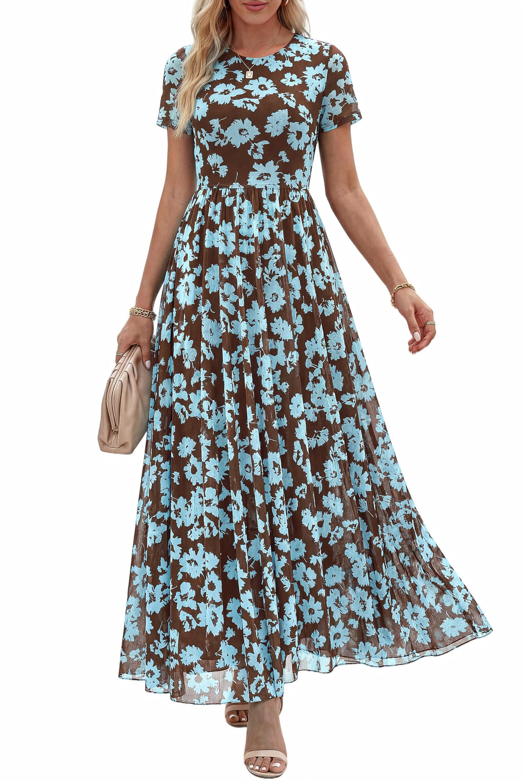 BTFBM Summer Dresses for Women Formal Short Sleeve Homecoming Dress Crew Neck,Mesh,Floral,Loose Fit,A-Line,Party,Cocktail,Graduation,Prom,Bridal Shower,Wedding Guest Maxi Dress,Vacation Outfits