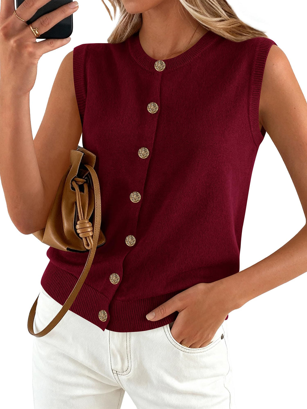 BTFBM Sweater Vest Women Casual Crewneck Loose Button Down Knit Sleeveless Cardigan Spring Clothes Summer Vest Tops