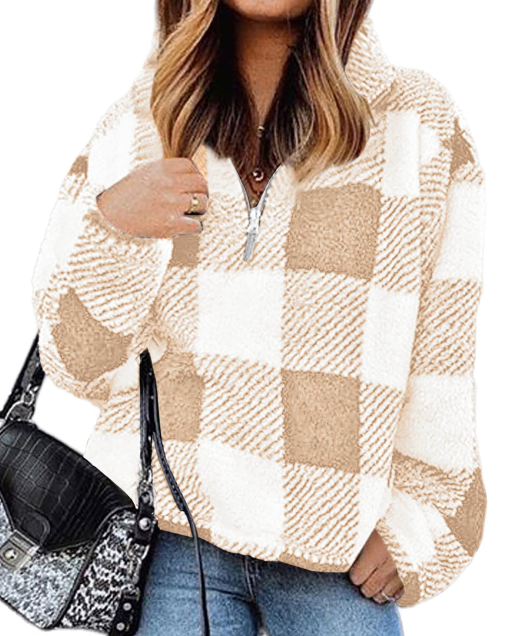 BTFBM Womens Sweatshirt Sherpa Quarter Zip Pullover Fall Winter Long Sleeve Fleece Sweaters Hoodies Sweatshirts Clothes