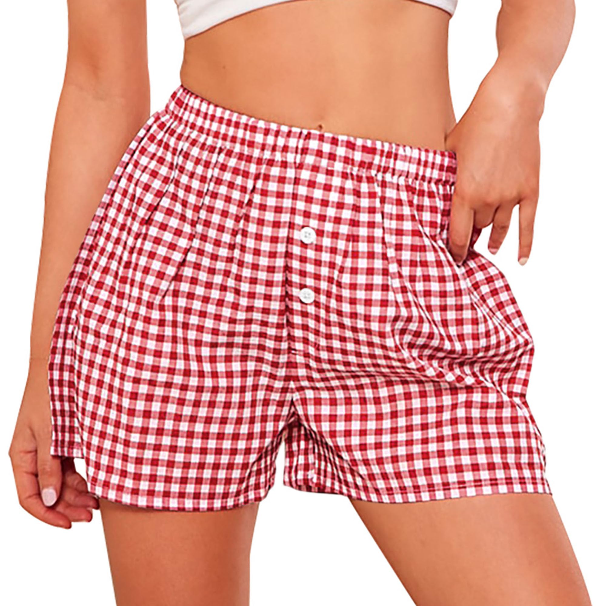 PRETTYGARDEN Womens Shorts Boxers Summer Gingham Pajama Lounge Sleep Y2K Plaid Pj Shorts Beach Bottoms