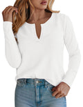 PRETTYGARDEN Long Sleeve Shirts for Women Fall V Neck Waffle Basic Tee Dressy Casual Winter Blouses Knit Tunic Tops