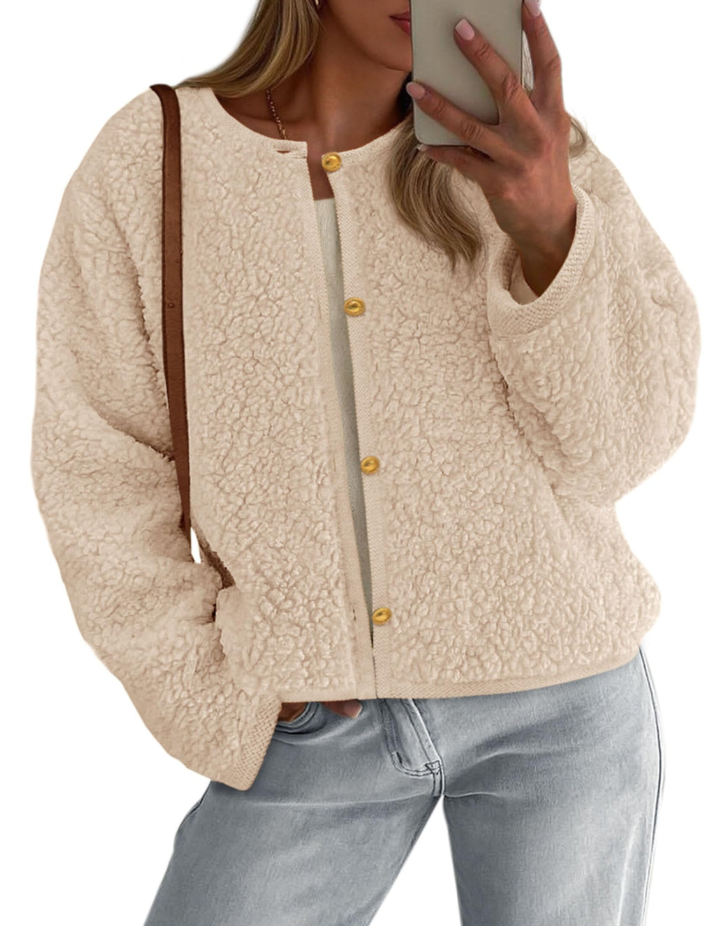 PRETTYGARDEN Women's Fall Fashion Clothes Trendy Fleece Sherpa Cropped Jackets Buttons Warm Casual Winter Faux Fur Coats