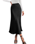 BTFBM Summer Womens Skirts Silk Elegant High Waist Flowy Long Satin A-Line Midi Skirt Cocktail Wedding Party
