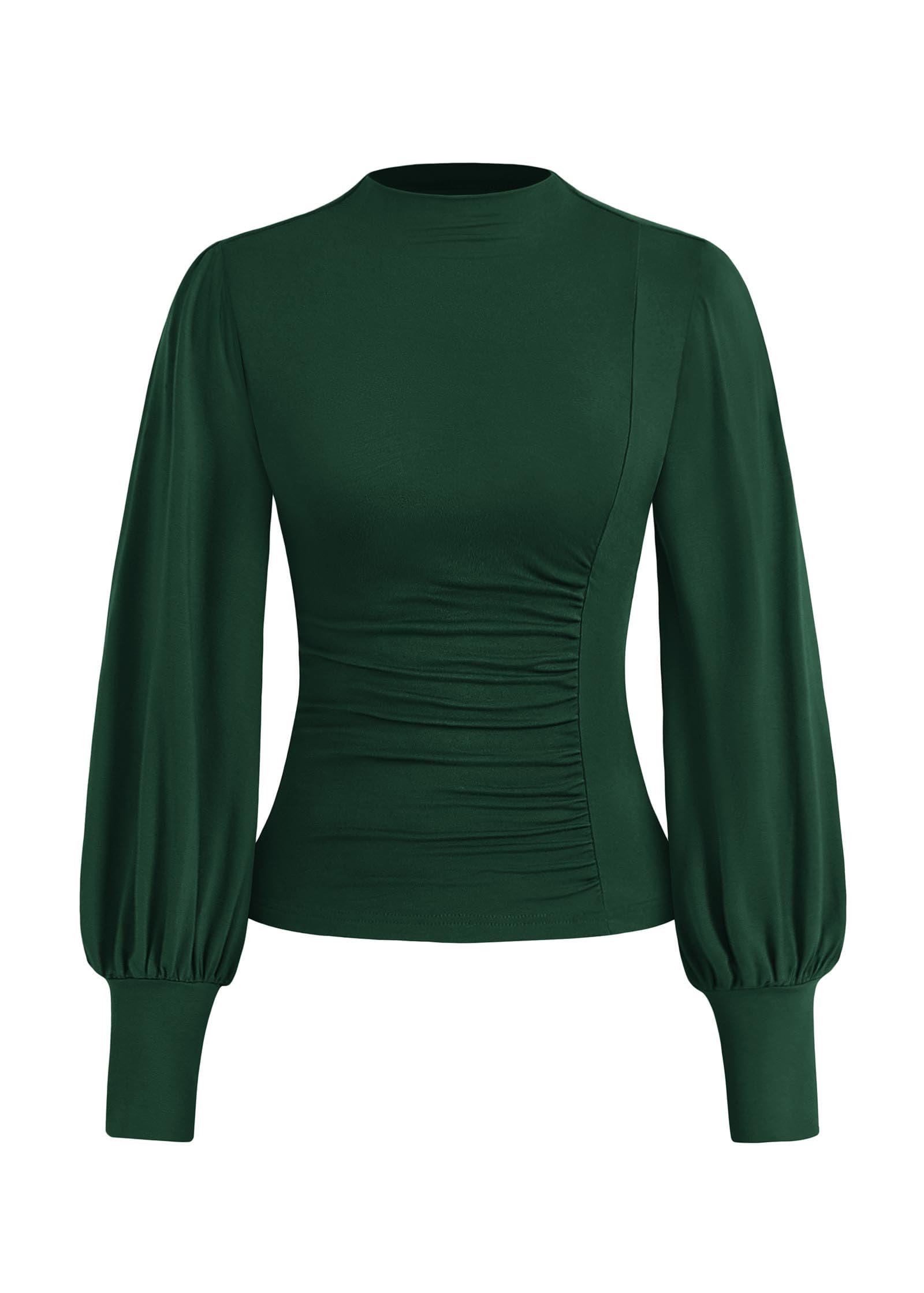 FreshPretty Blouses for Women Dressy Casual Spring Tops Fall Puff Long Sleeve Shirts Fitted Mock Neck Ruched Trendy Tops