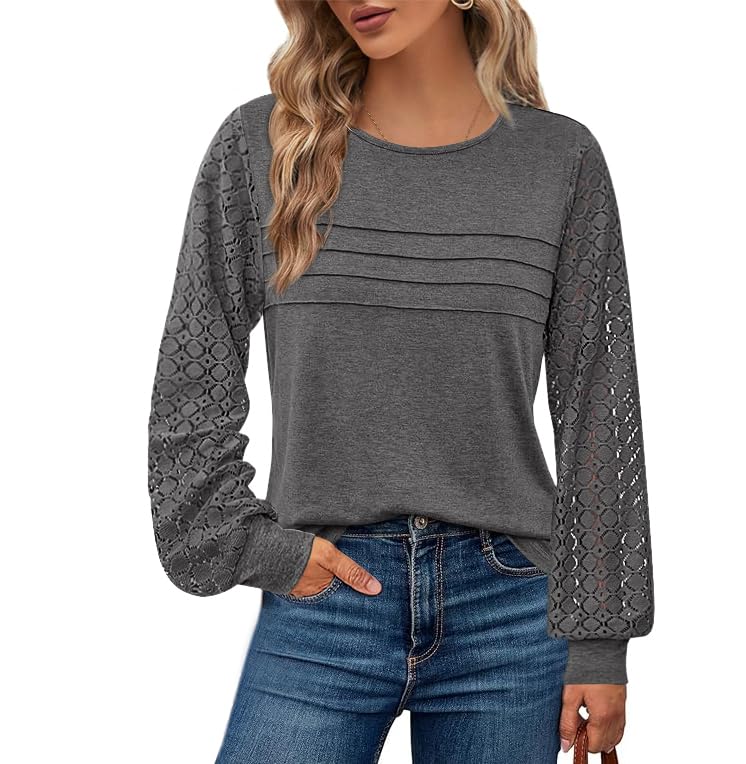 BTFBM Women's Long Sleeve Shirts Dressy Lace Fall Tops Trendy Business Casual T-Shirts Cute Work Outfits Blouses