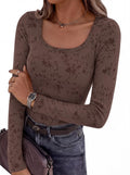 BTFBM Women's Long Sleeve Scoop Neck Shirts Floral Tops | Casual Women Fall Clothes, Ribbed Slim Fitted T-Shirts, y2k Fashion Clothing, Concert Going Out Top, Club Date Night Outfits