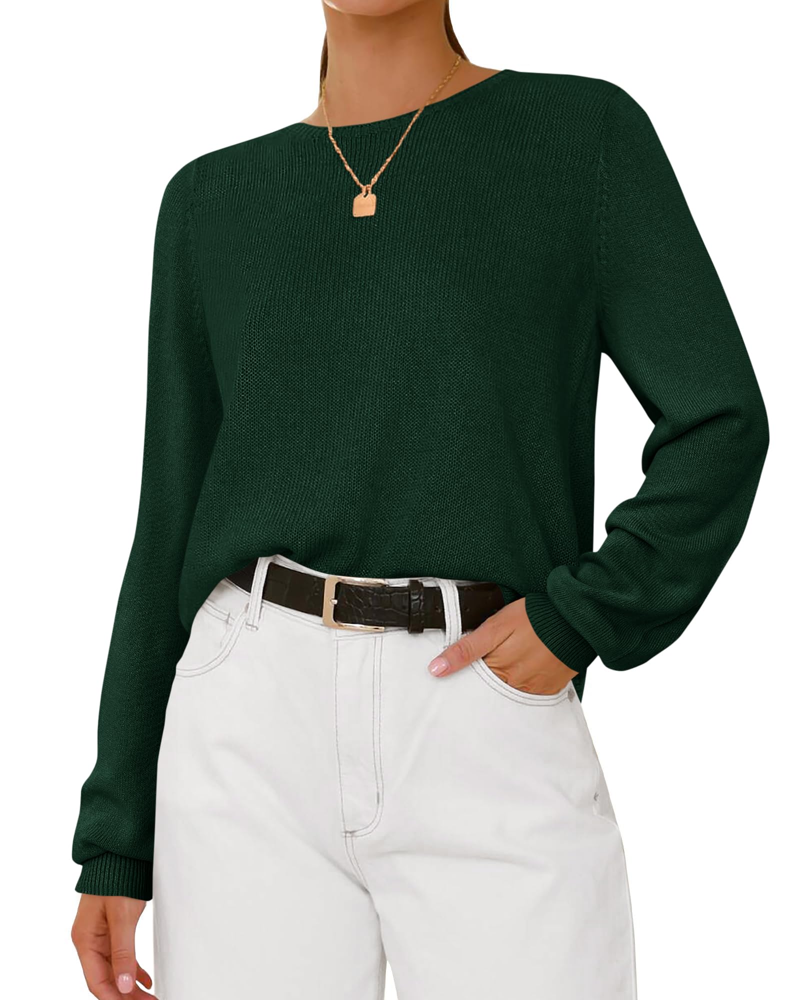 BTFBM Womens Long Sleeve Crew Neck Sweaters Spring Casual Classic Soft Loose Fit Basic Pullover Jumper Knit Top
