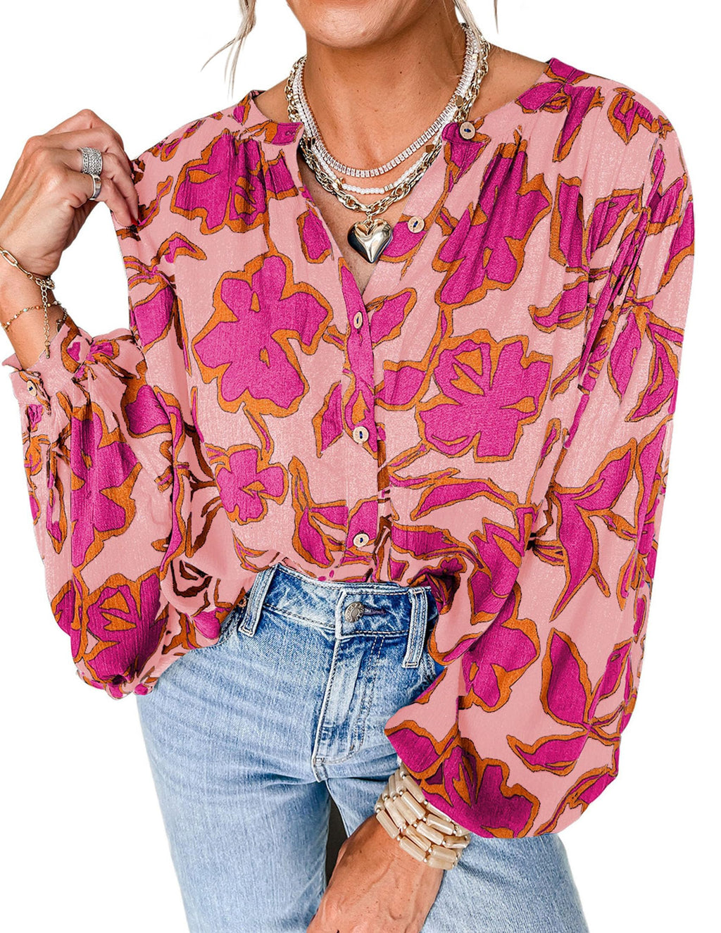 PRETTYGARDEN Women's Floral Button Down Blouse Fall Fashion Dressy Casual Long Sleeve Oversized Shirts Top Boho Clothes