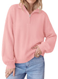 PRETTYGARDEN Women's Quarter Zip Pullover Oversized Sweaters Collared Neck, Long Balloon Sleeve, Jumper Tops, Soft Cozy Knit, Ribbed Hem, Loose Fit, Fall Outfits, Winter Fashion Clothing