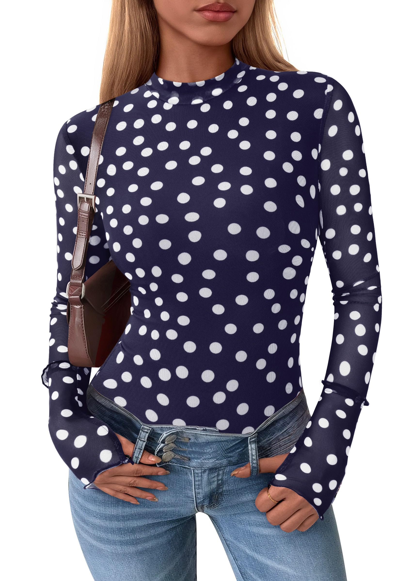 PRETTYGARDEN Womens Fall Mesh Floral Blouses Long Sleeve Going Out Tops Slim Fitted Shirts Date Night Outfits