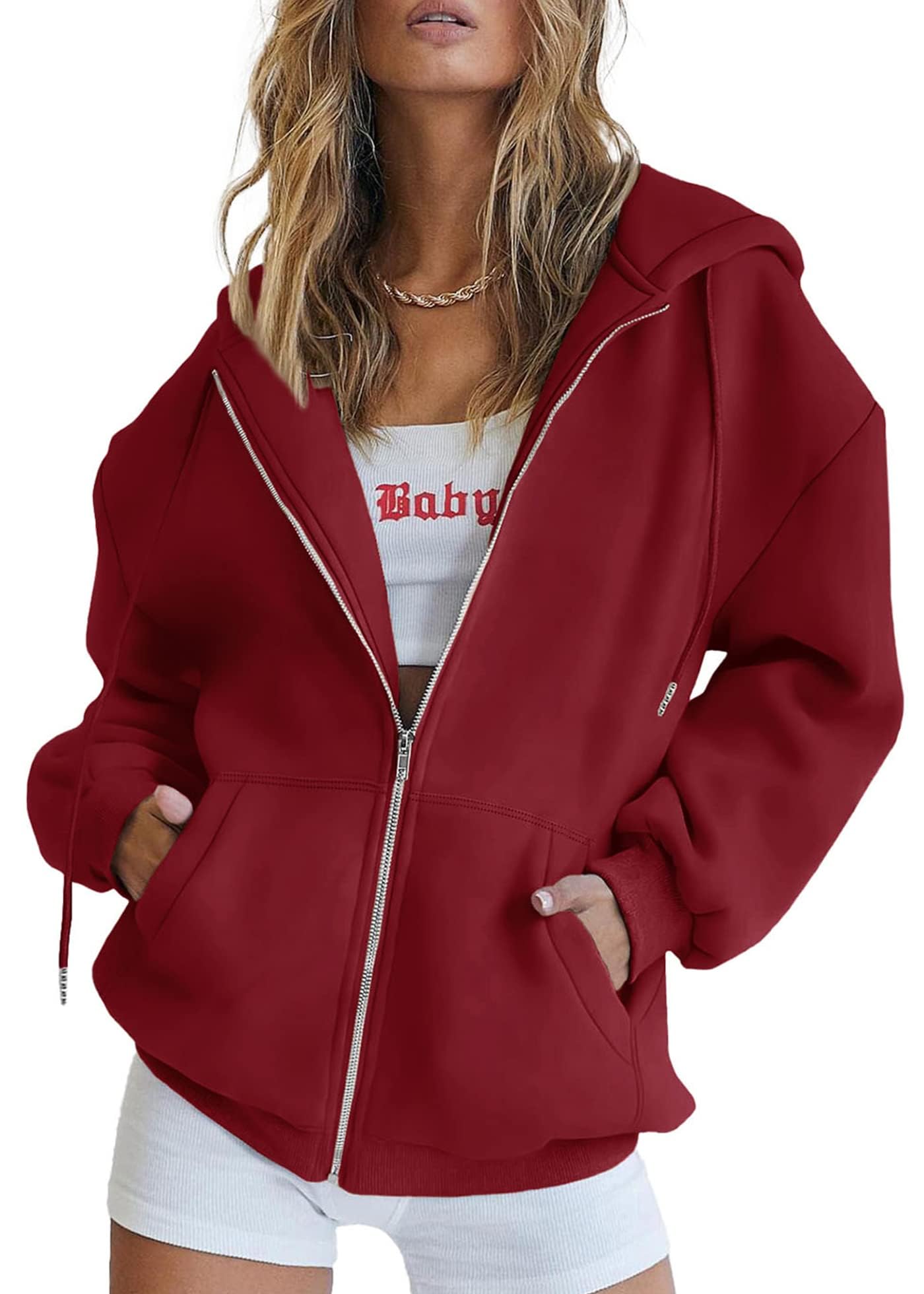 PRETTYGARDEN Women's Zip Up Y2K Hoodies Casual Long Sleeve Sweatshirts Fall Spring Track Jackets with Pockets