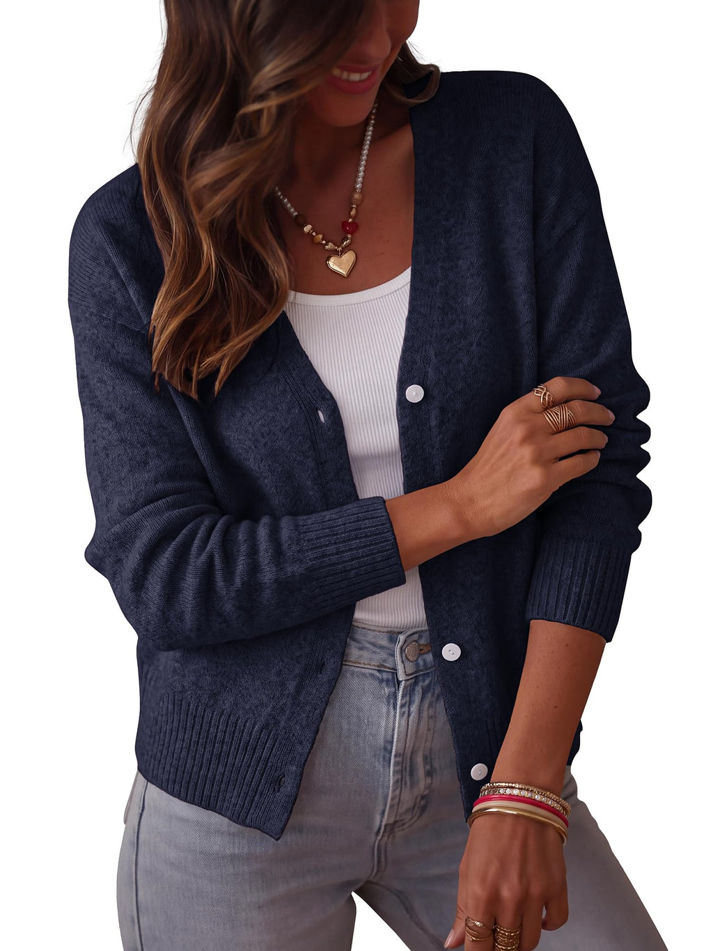 BTFBM V Neck Cardigan Sweaters for Women 2026 | Long Sleeve Knit Sweater, Button Down Shrug Tops, Open Front, Lightweight Cardigans, Business Casual Outfits,Fall Winter Clothing