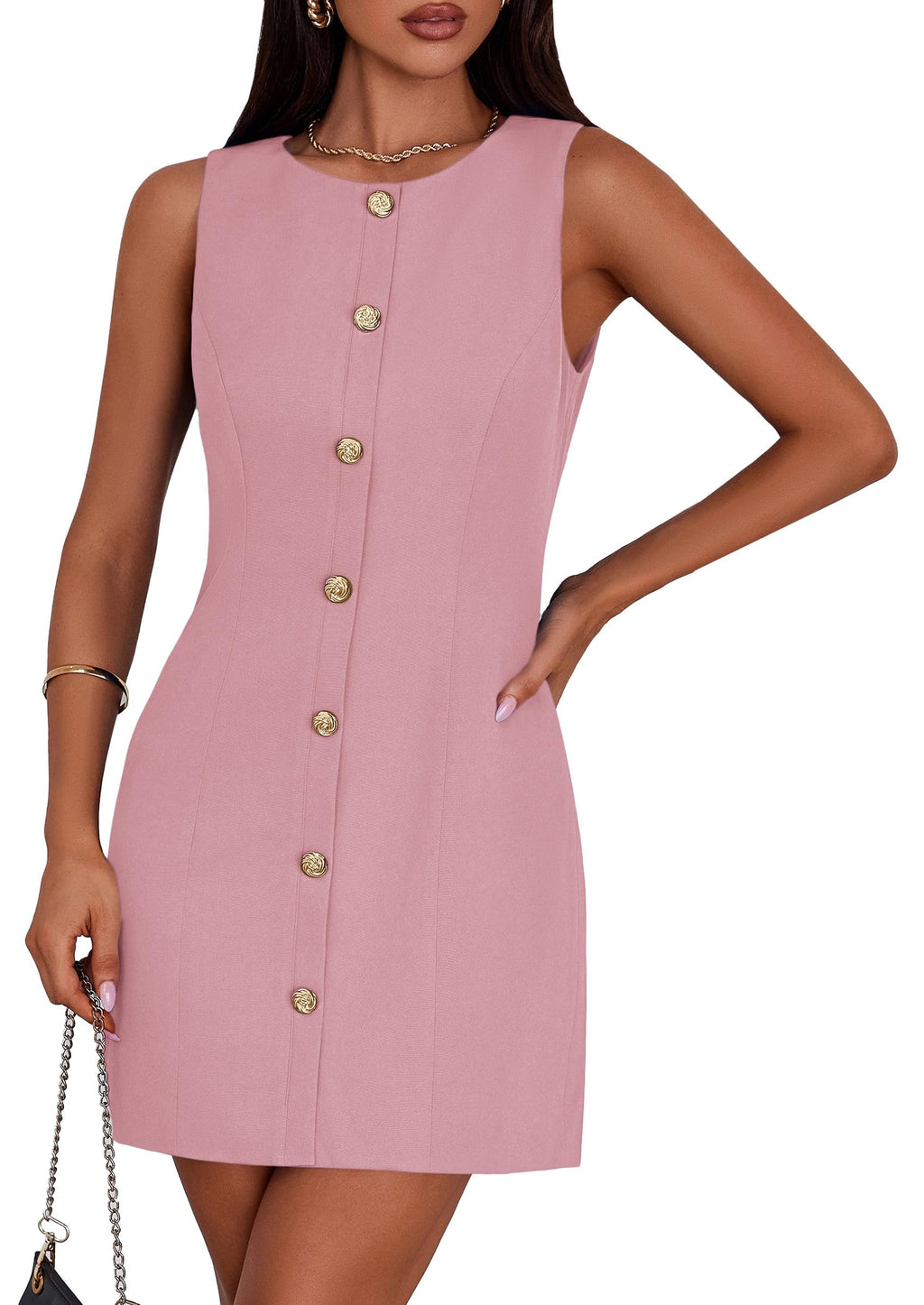 PRETTYGARDEN Work Dresses for Women  Summer Business Formal Short Dress Sleeveless Button Down Elegant Office Outfits