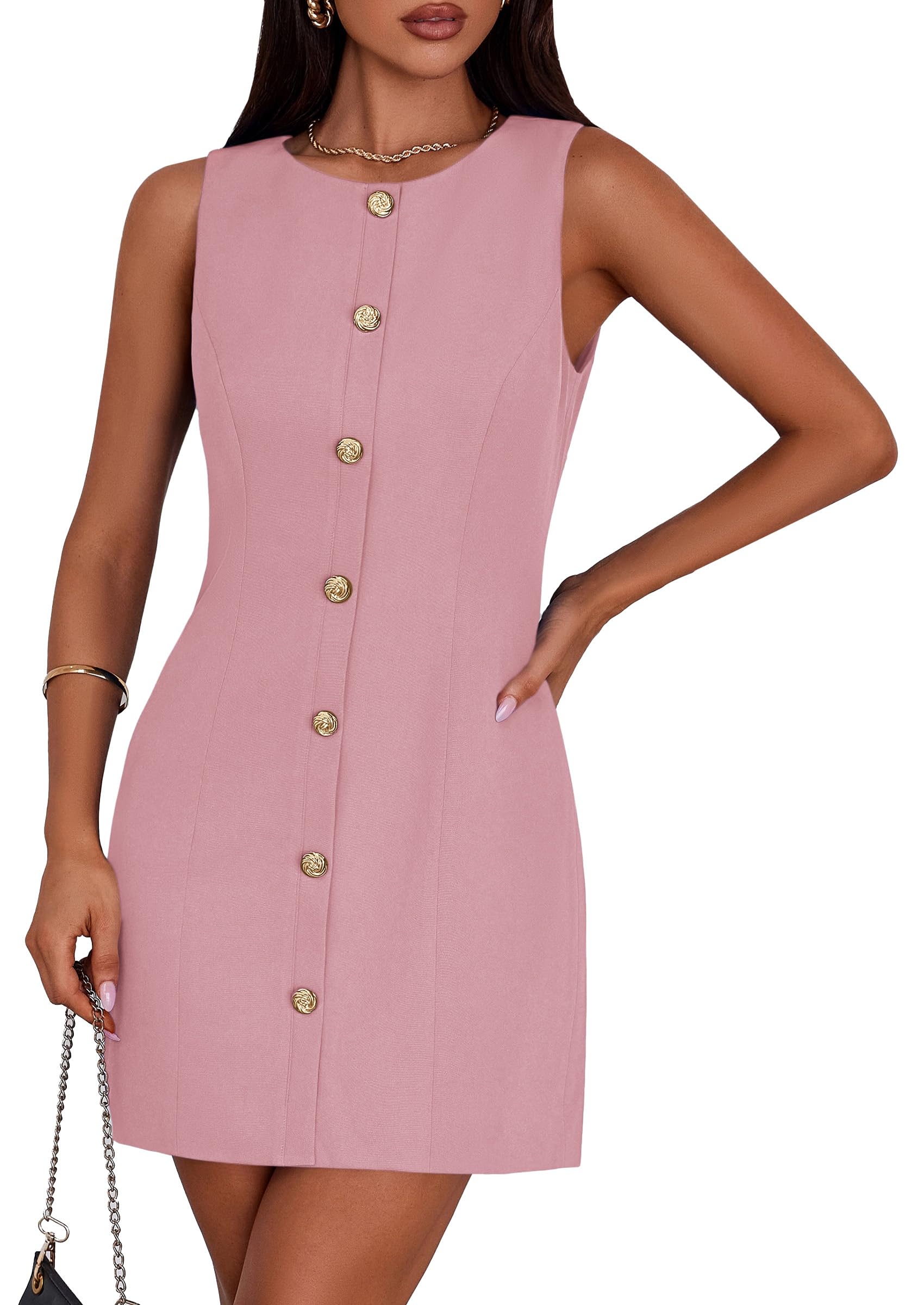 PRETTYGARDEN Work Dresses for Women  Summer Business Formal Short Dress Sleeveless Button Down Elegant Office Outfits