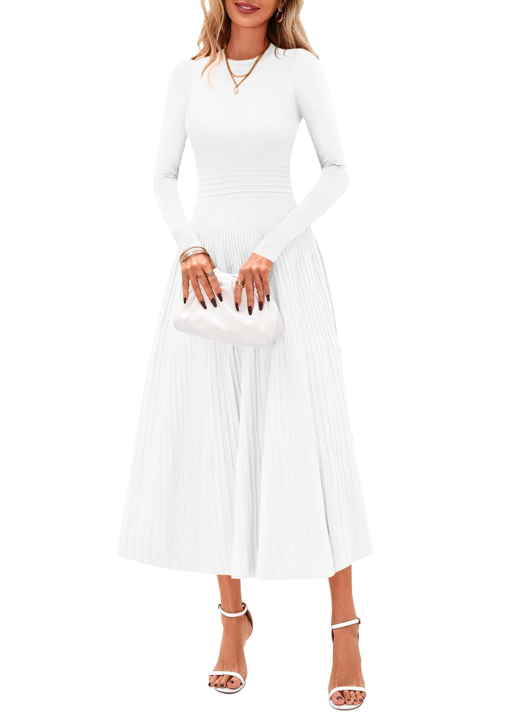 PRETTYGARDEN Womens Sweater Dress  Long Sleeve Elegant Knit A Line Fall Wedding Guest Cocktail Midi Winter Dresses