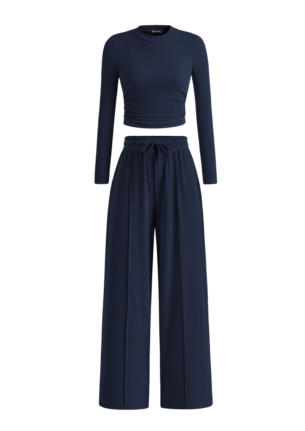 PRETTYGARDEN Women's 2 Piece Loungewear Long Sleeve Crop Top Wide Leg Palazzo Pants Set Tracksuits Casual Outfit
