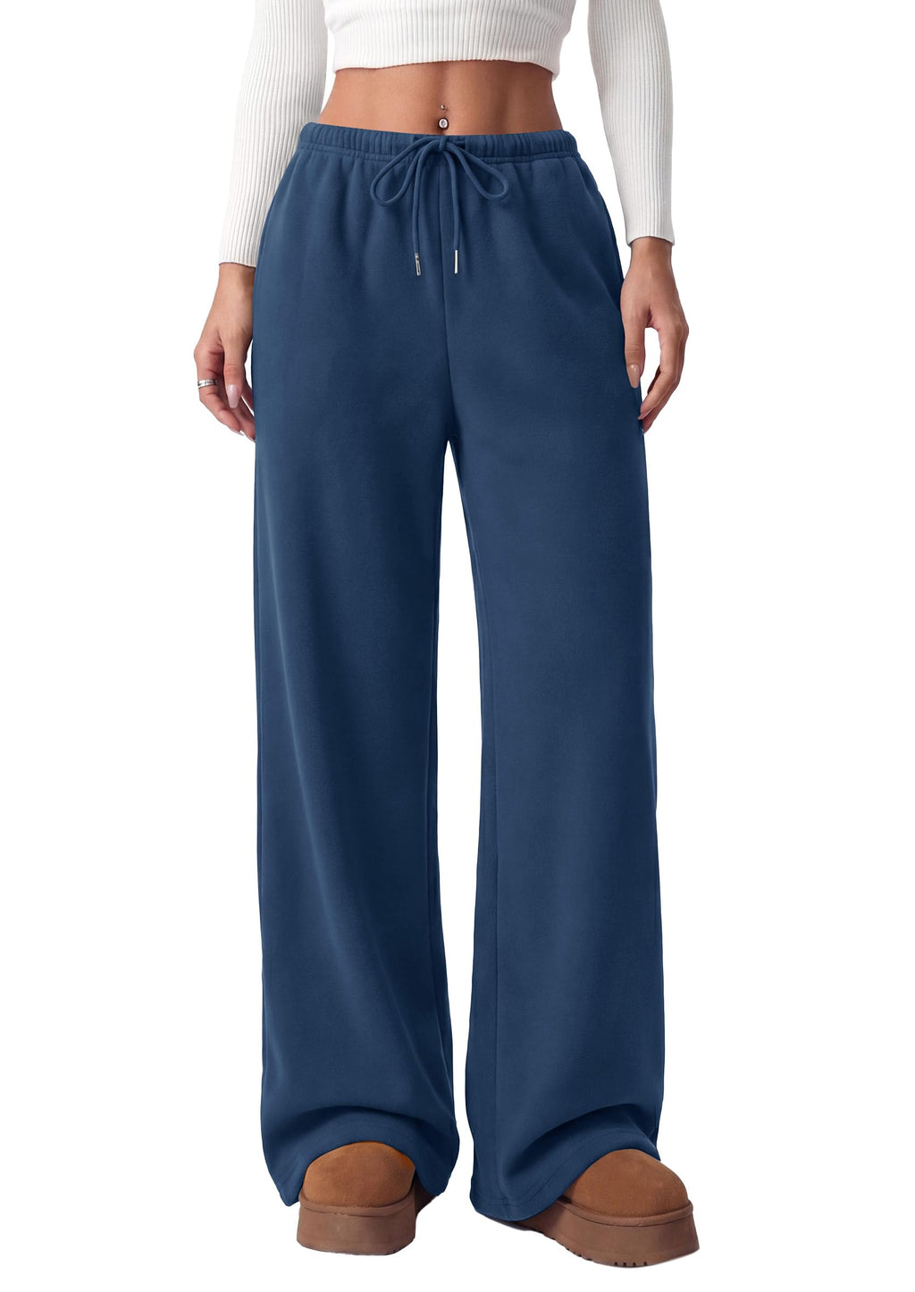 PRETTYGARDEN Womens Wide Leg Sweatpants Fleece Lounge Pants | Elastic Drawstring Waist,Baggy Jogger Yoga Sweat pants,Pockets,Fall Winter Clothes,Loose Daily Casual & Loungewear Trousers