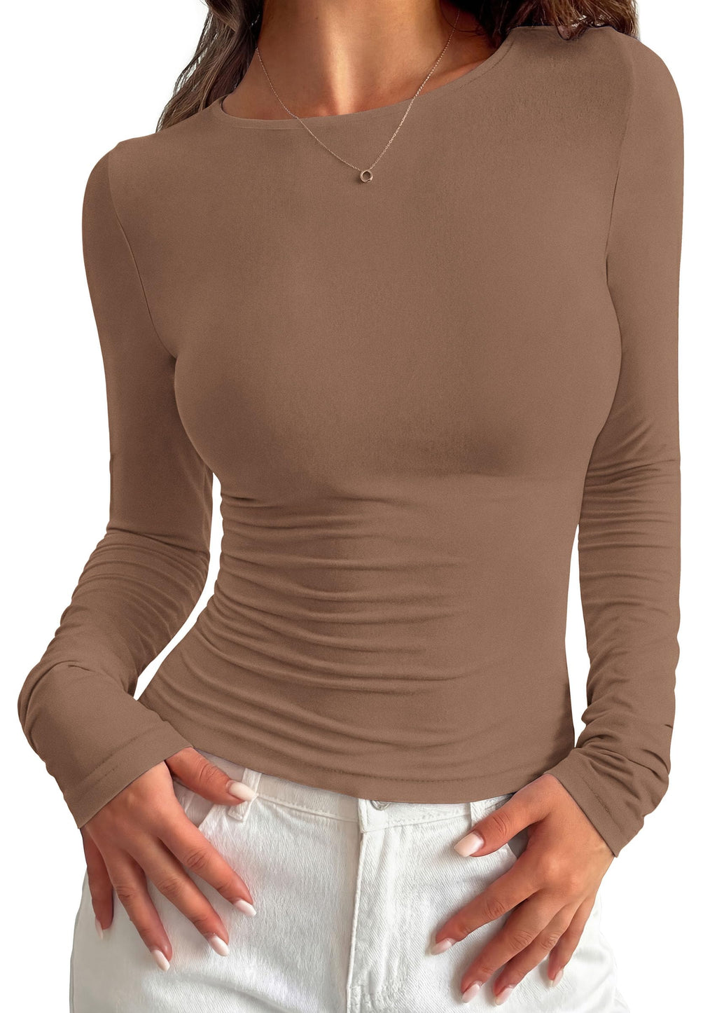 PRETTYGARDEN Long Sleeve Shirts for Women  Fall Casual Crewneck Tight Slim Fit Layering Basic T Shirt Going Out Tops