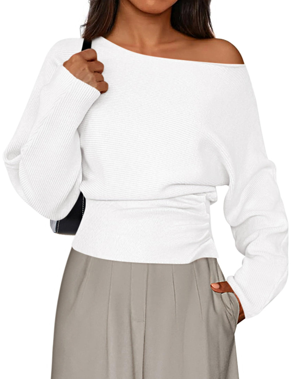 PRETTYGARDEN Women Off the Shoulder Sweater  Fall Trendy Long Batwing Sleeve Knit Pullover Going Out Tops Winter Clothing