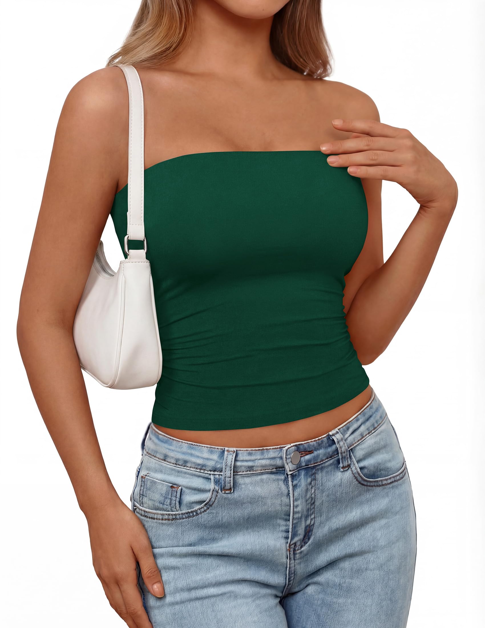 PRETTYGARDEN Womens Tube Top  Summer Going Out Tops Strapless Y2K Bandeau Spring Fitted Shirts Beach Vacation Clothes