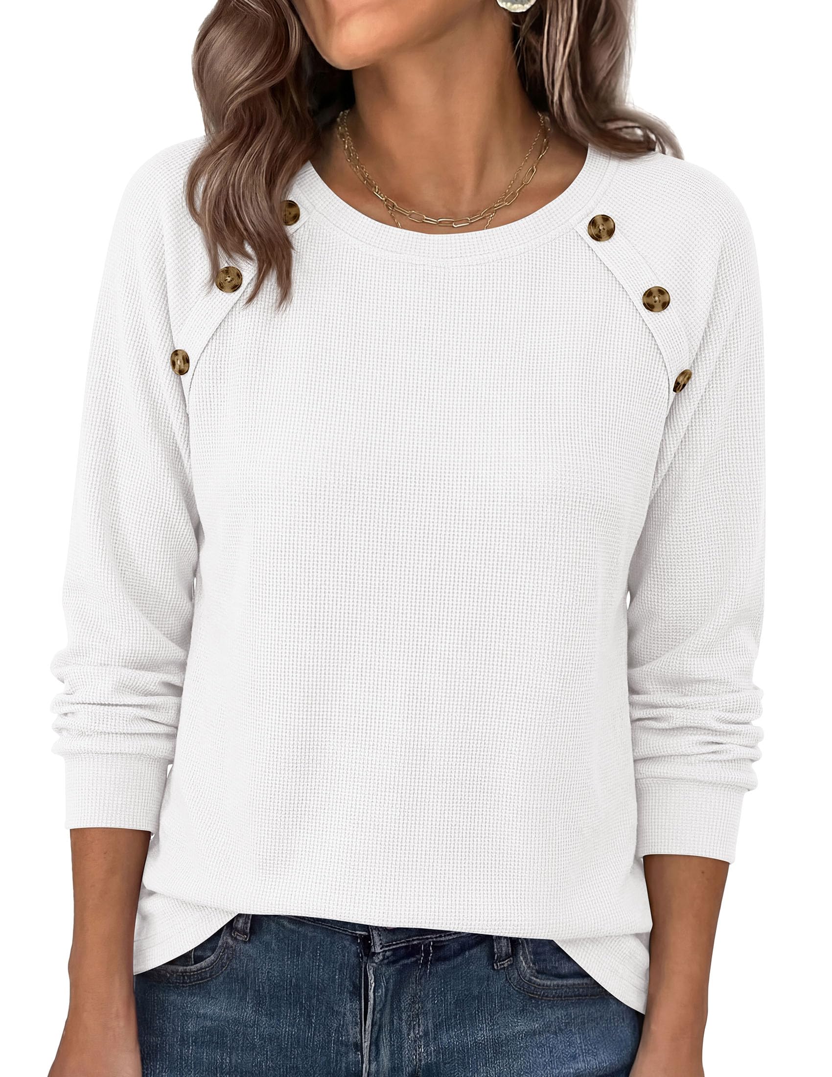 PRETTYGARDEN Long Sleeve Shirts for Women Waffle Knit Tops Fall Fashion Dressy Casual Loose Tunic Blouse Winter Clothing