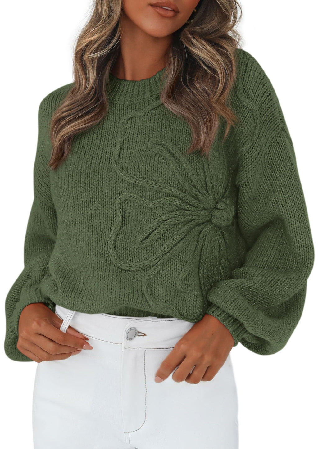 PRETTYGARDEN Womens Sweaters  Fall Fashion Long Sleeve Crewneck Floral Knit Pullover Sweater Tops Winter Clothes