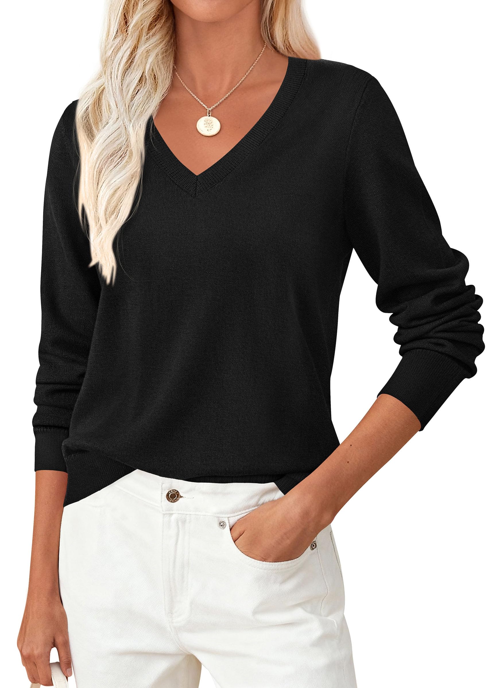 PRETTYGARDEN V Neck Sweaters for Women Cozy Fall Fashion | Soft Knit Loose Tops, Classic Pullover, Basic Layering Shirt for Office Work, Holiday, Casual Outings, Winter Warm Clothes
