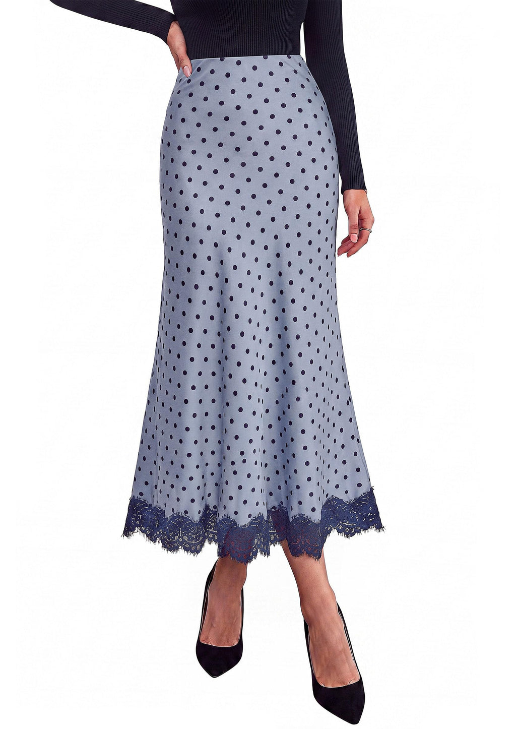 PRETTYGARDEN Women's Flowy Satin Midi A Line Skirt