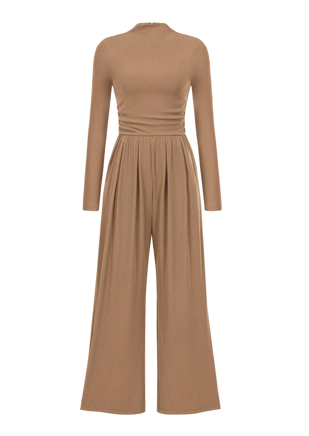 PRETTYGARDEN Womens Jumpsuit Dressy Casual Spring Fall Fashion One Piece Outfits Long Sleeve Mock Neck Wide Leg Pants Rompers