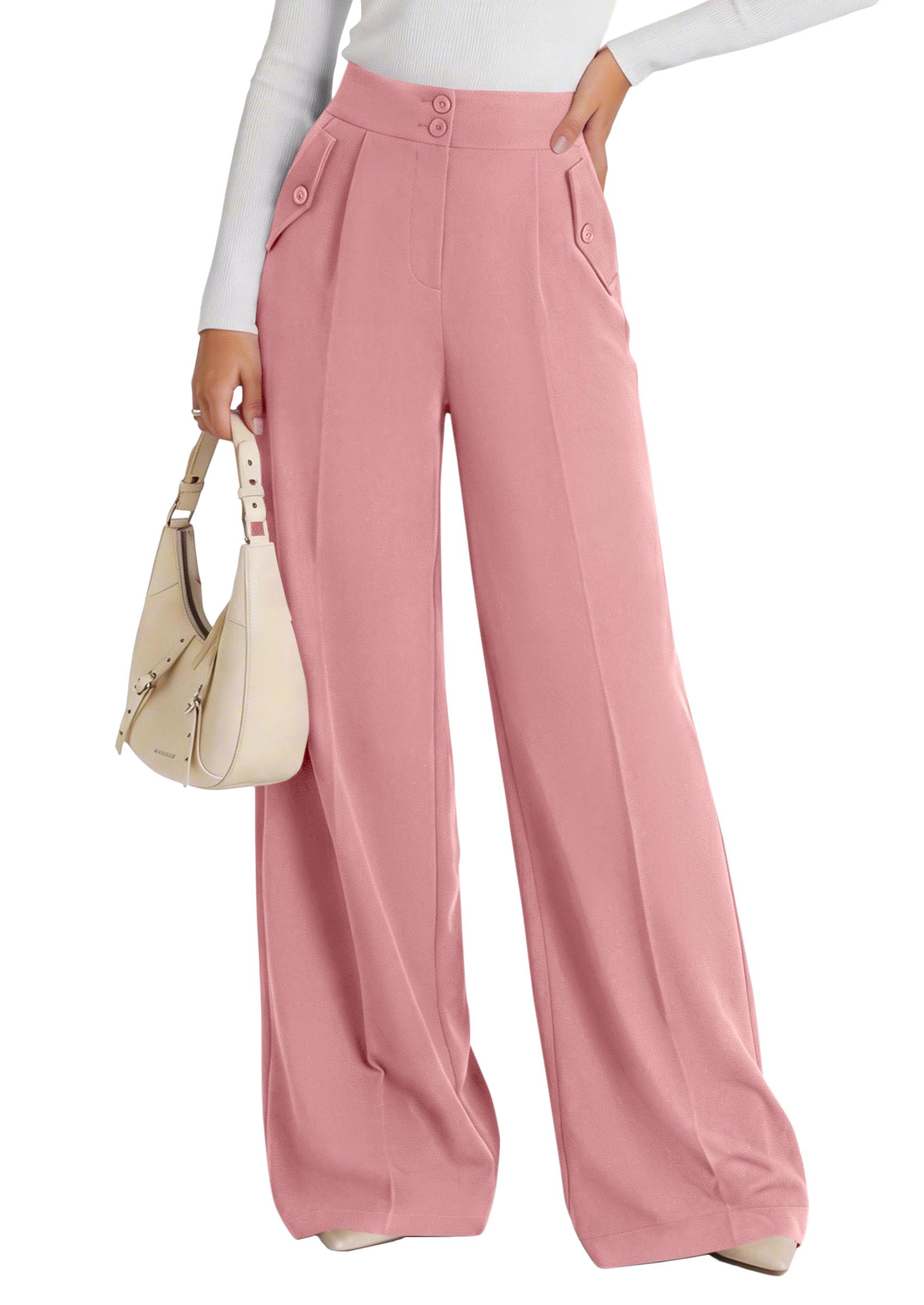 PRETTYGARDEN Women's Wide Leg Work Dress Pants Trousers | Palazzo Pant with Pockets, Lightweight Flowy, High Elastic Waistband, Office Wear, Business Casual Outfits, Fashion Clothing