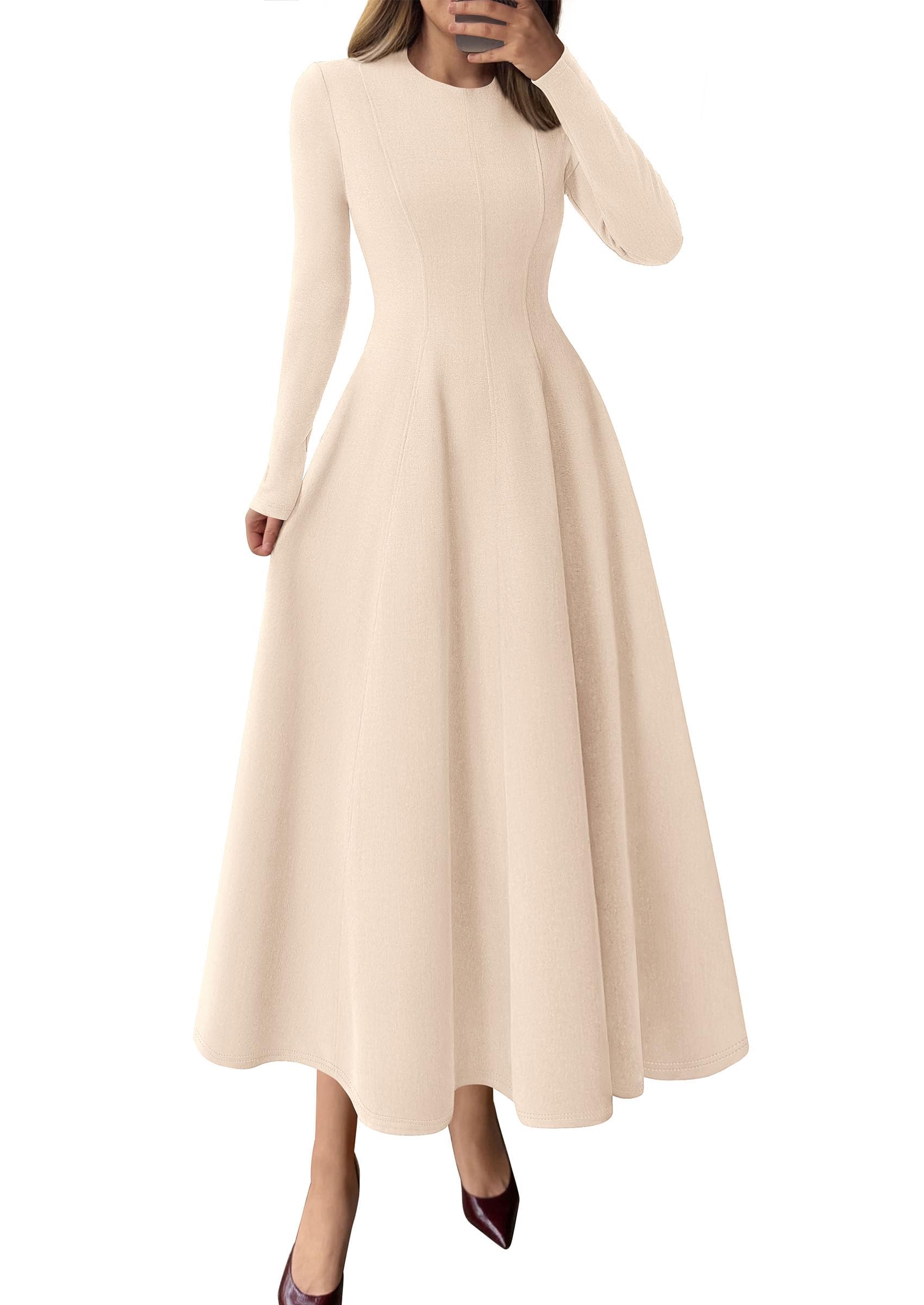 PRETTYGARDEN Cocktail Dresses for Women  Elegant Classy Fall Long Sleeve Midi A Line Flowy Modest Winter Party Dress