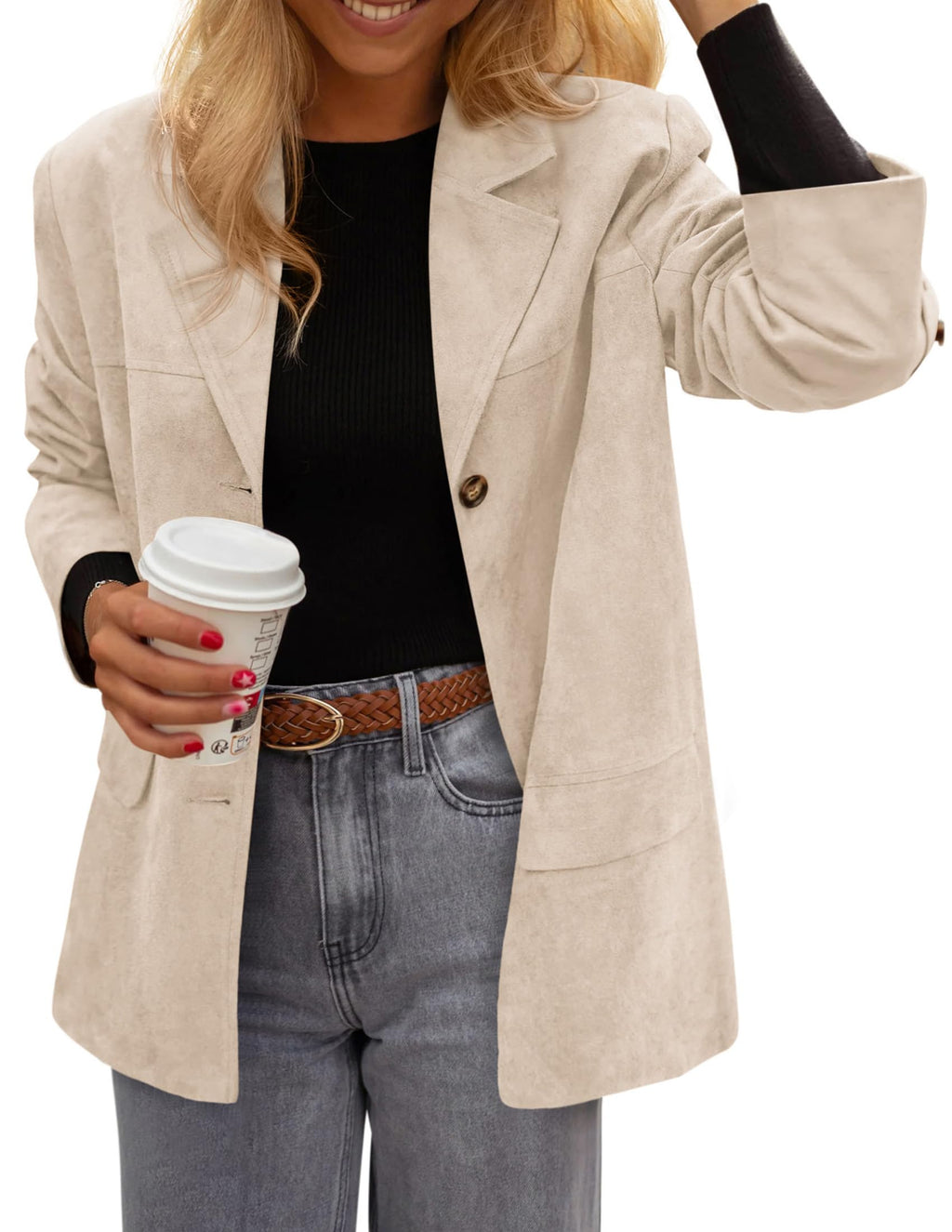 PRETTYGARDEN Women's Faux Suede Western Blazer Jacket