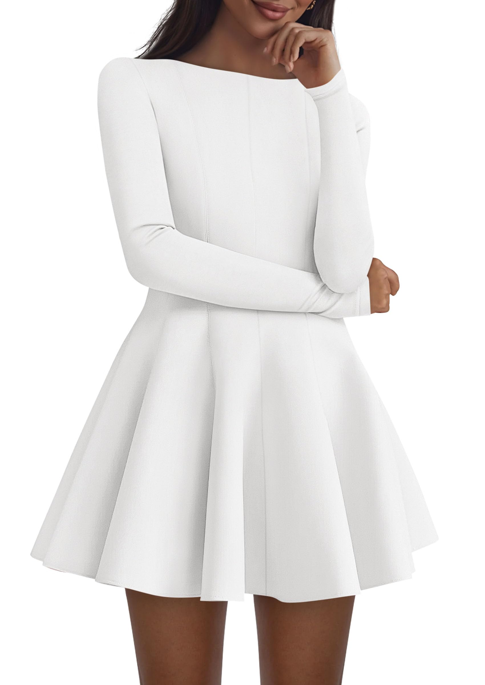 PRETTYGARDEN Fall Cocktail Dresses for Women Elegant Classy Wedding Guest  Long Sleeve Homecoming Party A Line Mini Dress