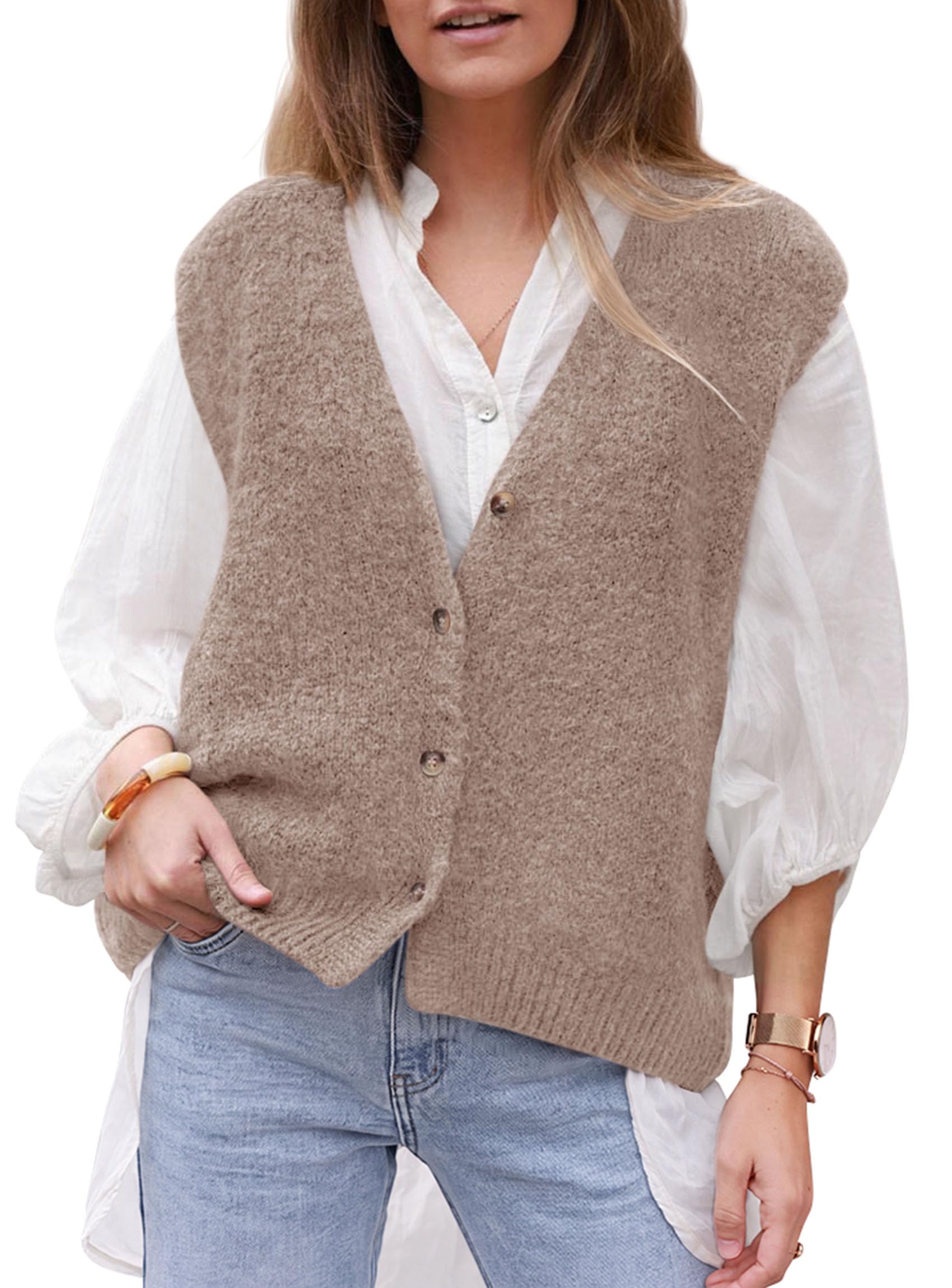 PRETTYGARDEN Womens Fall Sleeveless Button Down Sweater Vest | Soft Knit Fabric, Fashion Deep V Neck, Casual Loose Fit Sweater, Going Out Outfits, 2026 Trendy Winter Clothes