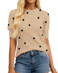 BTFBM Womens Sweaters Polka Dot Short Sleeve Sweater for Women Crew Neck Knit Summer Tops Business Dressy Casual Blouses