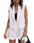 FreshPretty 2 Piece Sets for Women Summer Outfits Business Casual Vest and Shorts Set Lightweight Sleeveless Matching Clothes