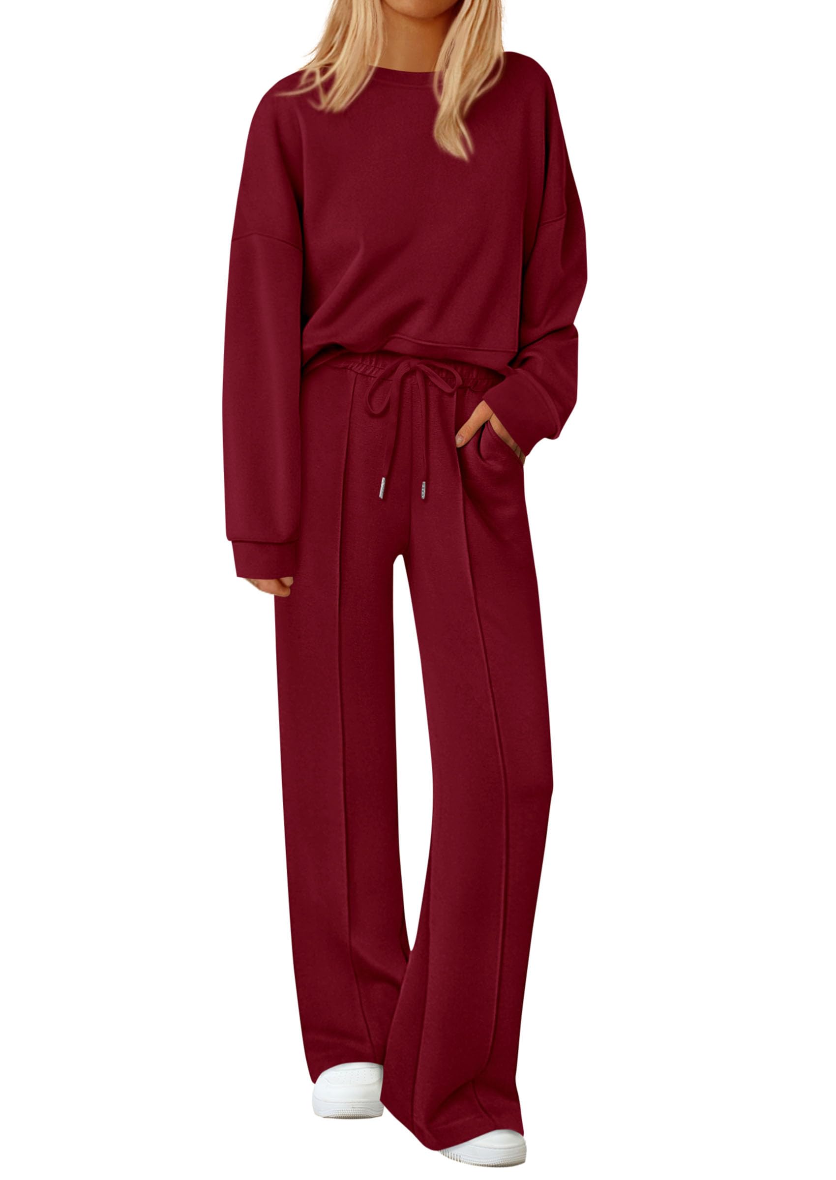 PRETTYGARDEN 2 Piece Sets For Women Fall Trendy Long Sleeve Sweatshirt Wide Leg Pants Loungewear Set Matching Sweatsuit