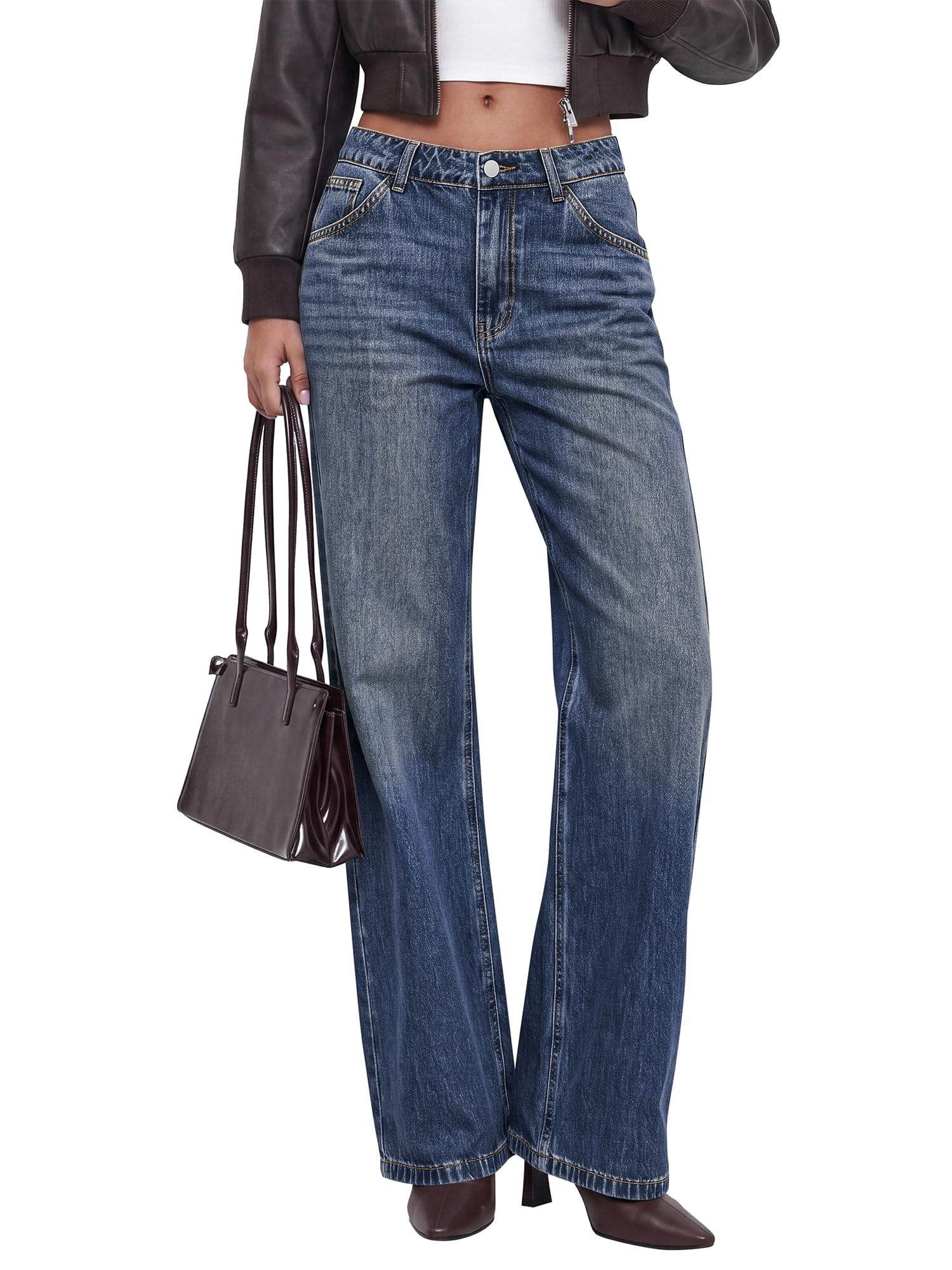 BTFBM Women Casual Straight Leg Jeans Trendy High Waisted, Pockets, Long Denim Pants, Slacks, Bottoms, Vacation Outfits, Travel Airport, Fashion Clothes, Fall Winter