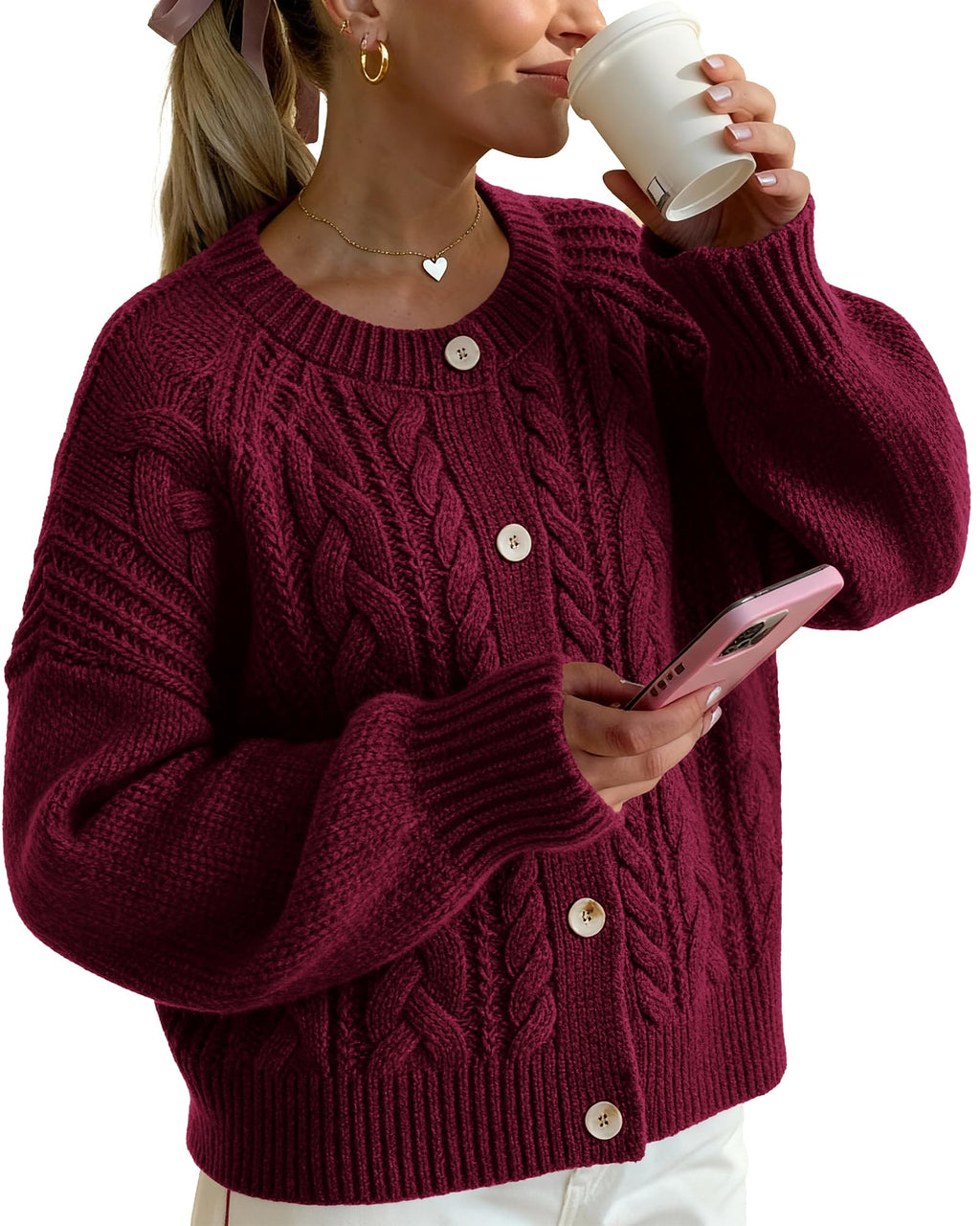 FreshPretty Chunky Cardigan Sweaters for Women Fall Fashion Button Long Sleeve Loose Cable Knit Winter Coats Outerwear