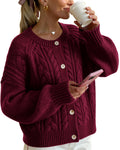 FreshPretty Chunky Cardigan Sweaters for Women Fall Fashion Button Long Sleeve Loose Cable Knit Winter Coats Outerwear
