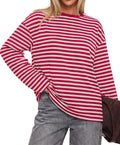 BTFBM Womens Long Sleeve Tops Fall Fashion | Lightweight, Crew Neck, Oversized Striped Shirt Women, Y2k Clothes, Vacation Travel Outfits, Going Out Top, Winter Layering