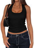 PRETTYGARDEN Women's Summer Halter Tank Tops Y2K Sleeveless Slim Fitted Backless Shirts Going Out Spring Workout Clothes